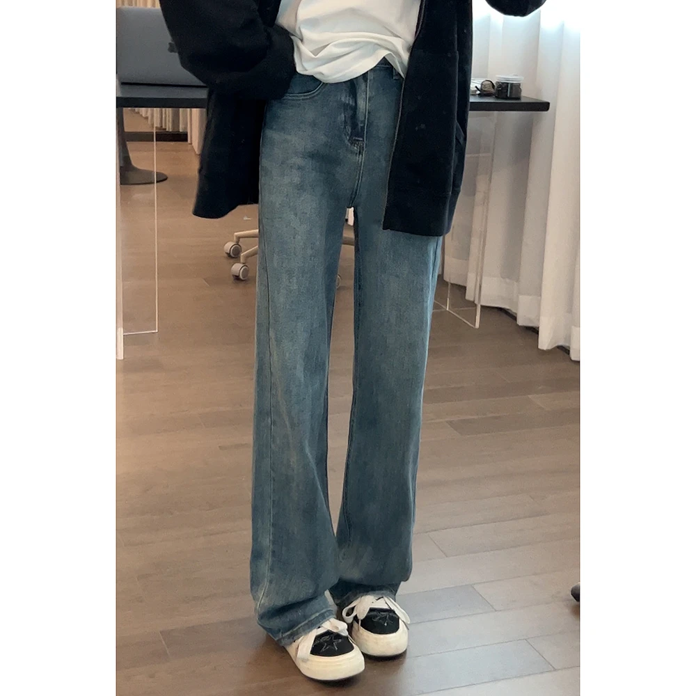 王家有鱼2024秋冬季新款设计款显瘦牛仔裤女复古休闲百搭阔腿裤子