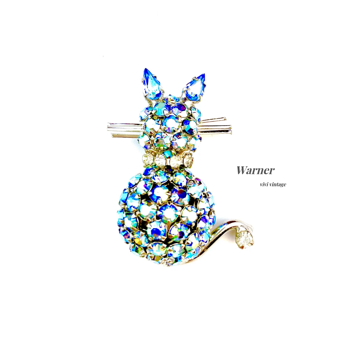 铜合金胸针 温拿Warner 镭射满钻可爱小猫时尚日常胸针21513