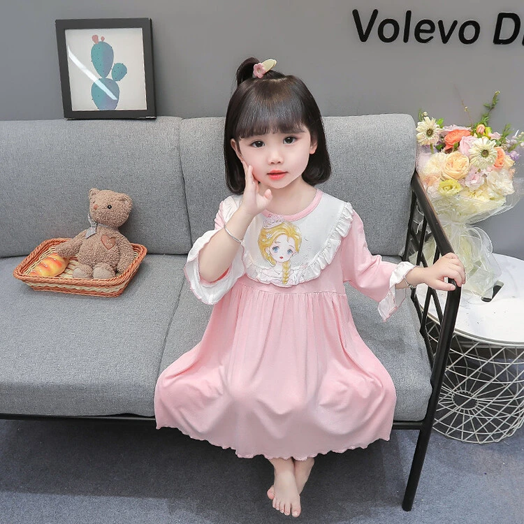 女童莫代尔睡裙夏季薄款中袖宝宝空调服小女孩公主风ol家居服睡衣