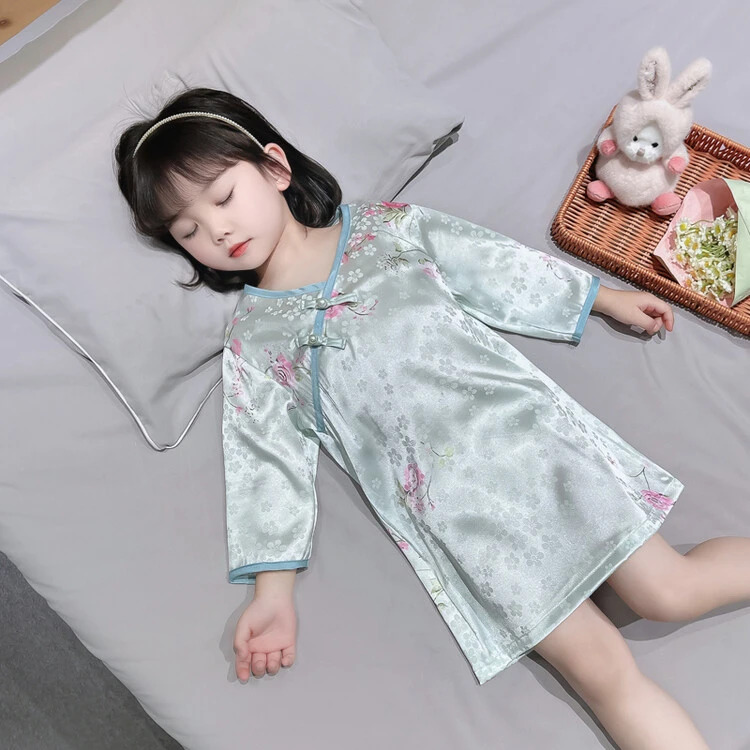 女童睡裙夏季薄款长袖小女孩公主空调服睡衣儿童民族风宝宝家居服