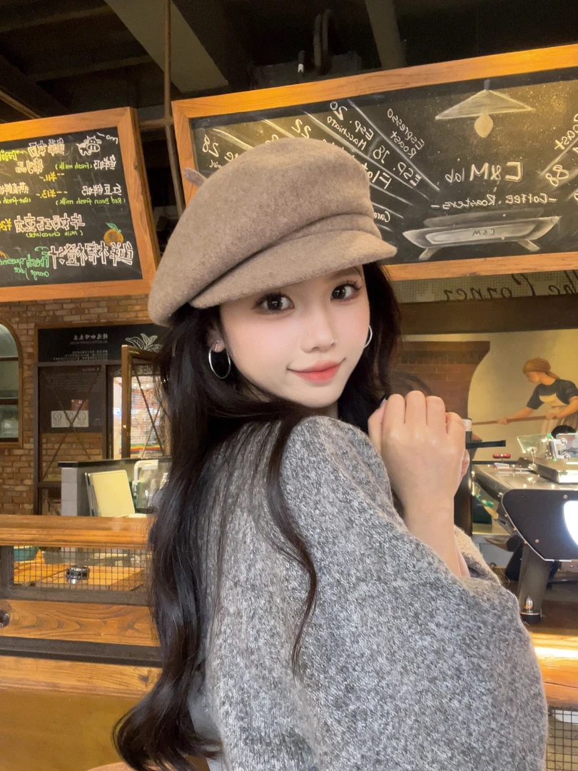 韩系贝雷帽羊毛大头围显脸小时尚百搭报童画家帽子复古气质ins风