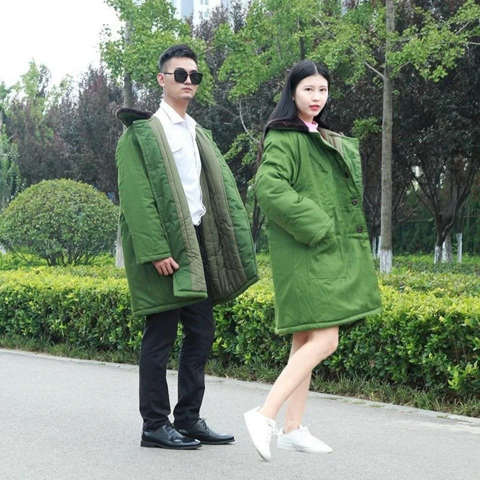 棉大衣绿色大衣防寒大衣棉大衣冬季防寒服男女加厚黄大衣包邮冬天