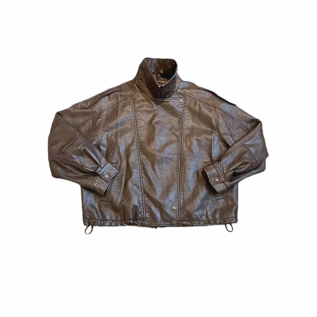 【秀秀新品】下收口设计休闲夹克款pu皮衣外套#