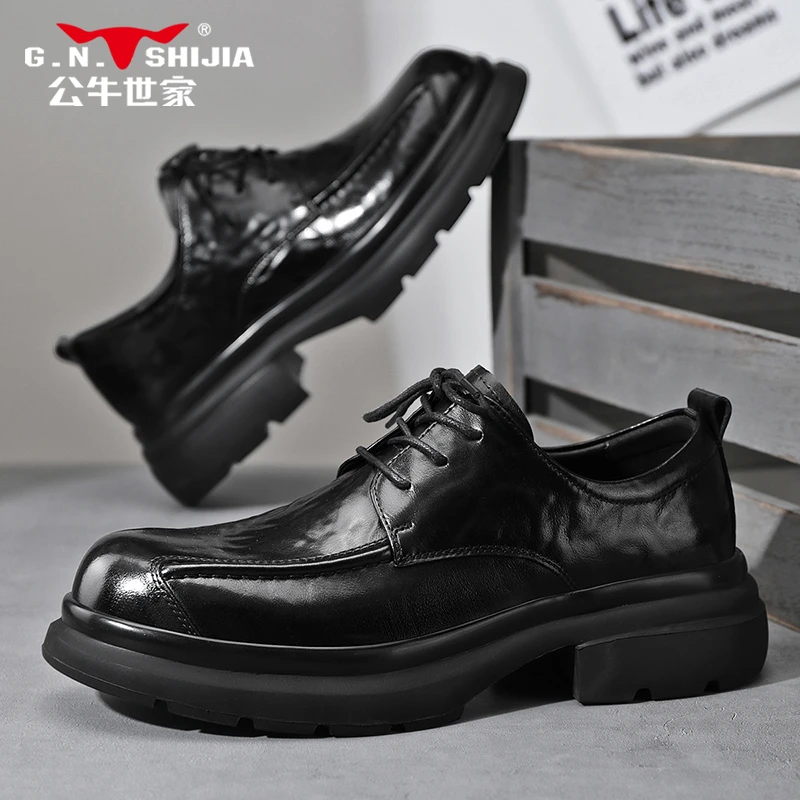 公牛世家男鞋2025新款男士皮鞋商务正装宽脚大头休闲鞋新郎结婚鞋