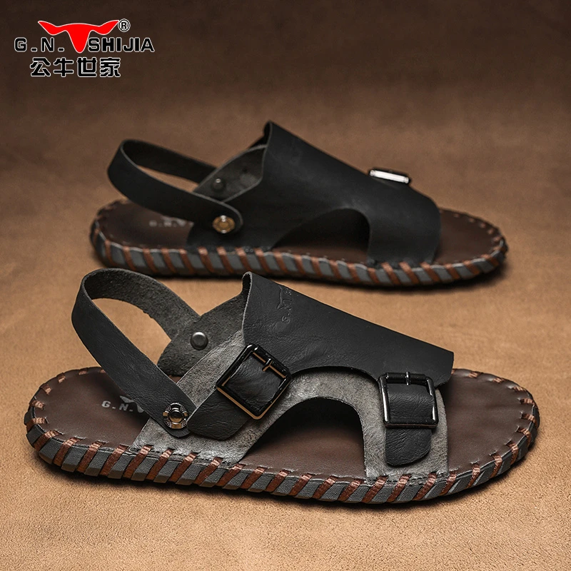 公牛世家凉鞋男2025夏季耐磨防滑舒适透气两穿凉拖鞋子男士沙滩鞋