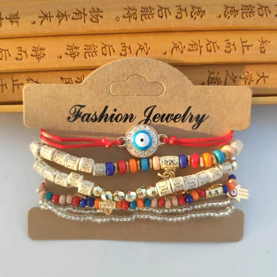 非金属亚克力手链 民族风复古小米珠手链串珠多条叠戴