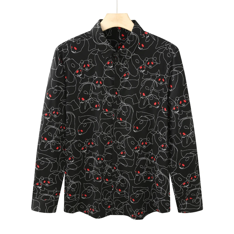 CA171 机场货 卡春秋男长袖针织衬衫棉开衫休闲商务弹力满身熊猫