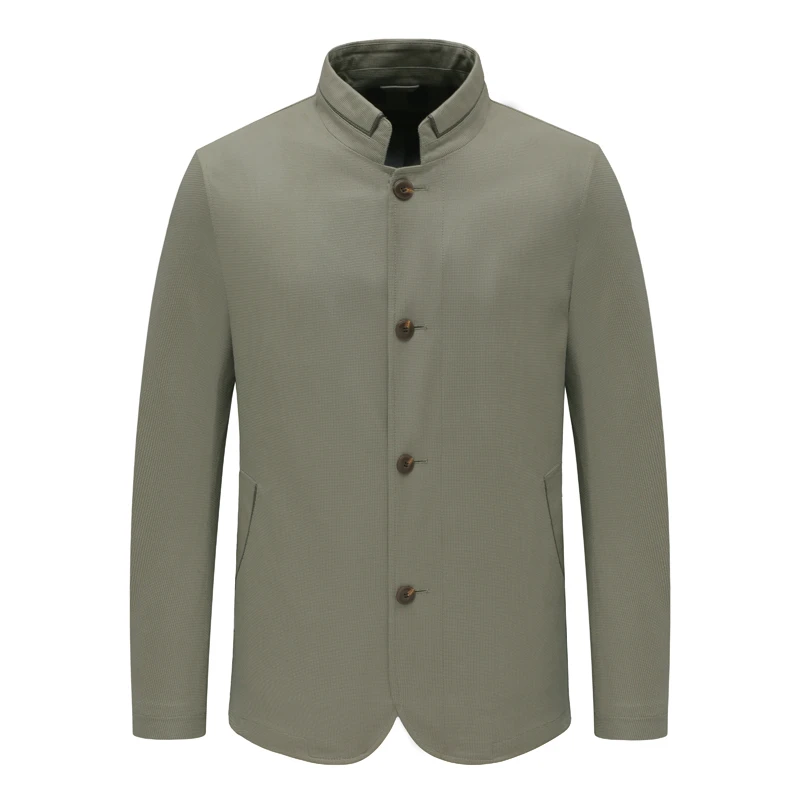 KL189凯春秋男士夹克 直排扣休闲外套时尚都市 灰绿色