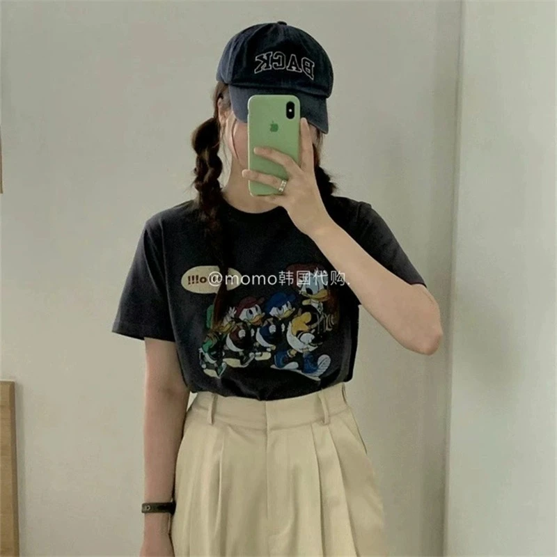 推荐 omo小众 萌趣卡通小鸭子休闲圆领短袖T恤女