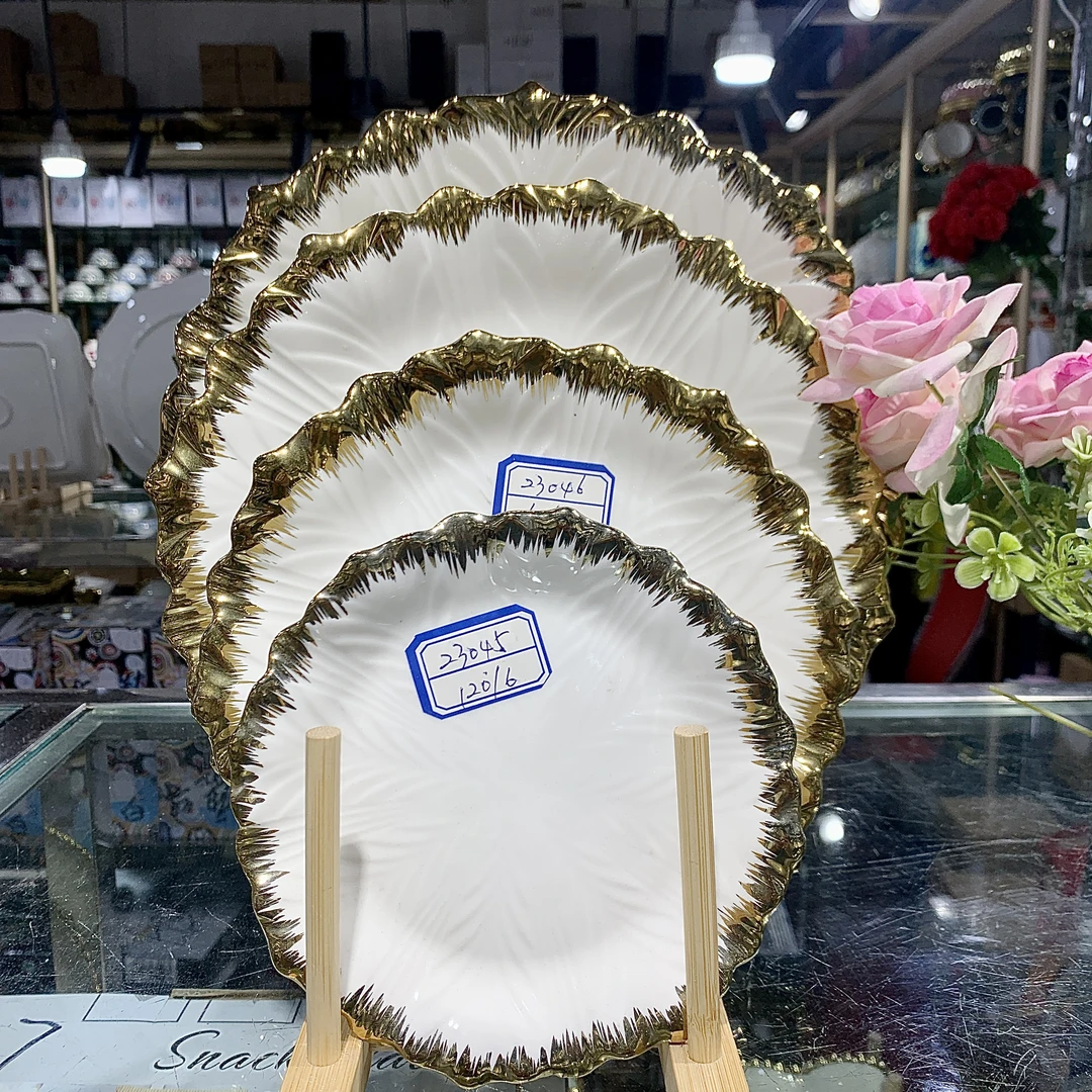 新疆包邮哈萨克族维吾尔族金边盘子轻奢陶瓷家用手工创意家用菜盘