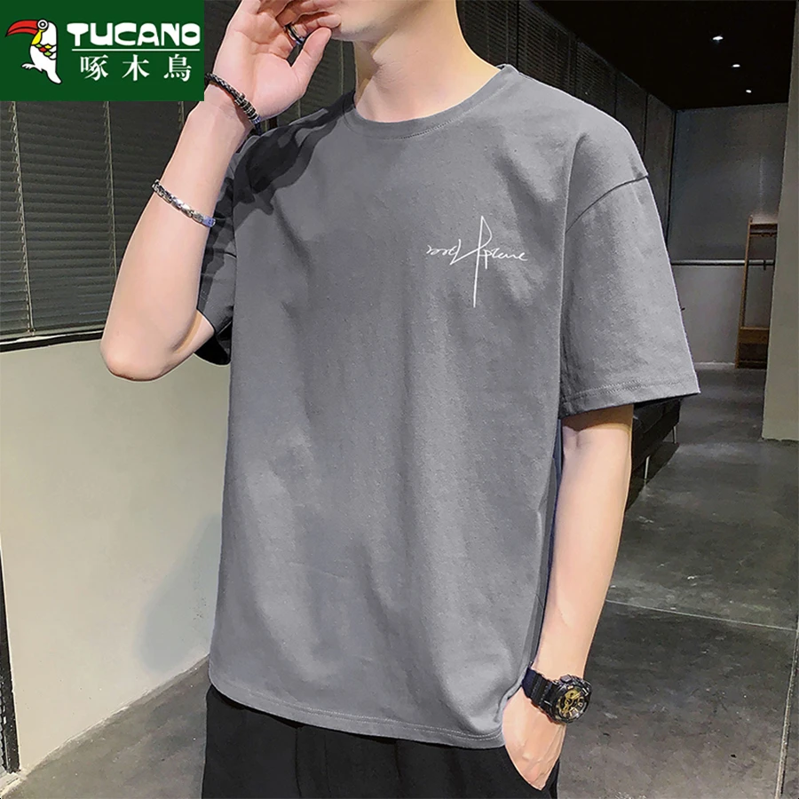 啄木鸟潮流上衣五角星T恤圆领简约韩版夏季短袖印花百搭宽松