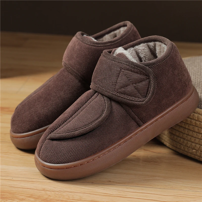 冬季男士棉鞋居家外穿大开口可调节牛筋底老人加厚绒保暖女棉拖鞋