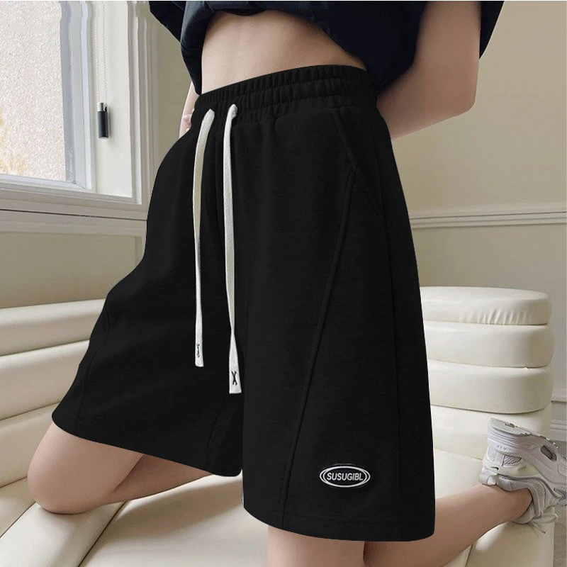 黑色运动短裤女高腰百搭2025新款显瘦夏季外穿宽松薄款休闲五分裤