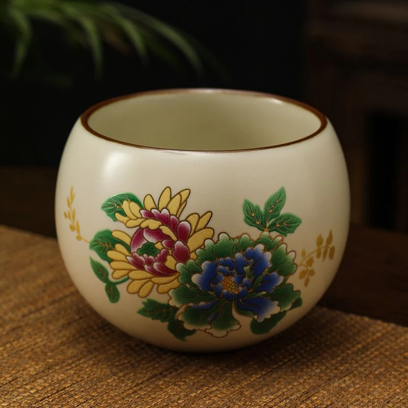 米黄汝窑善品茶杯陶瓷品茗杯家用个人专用茶盏小号单杯功夫茶具
