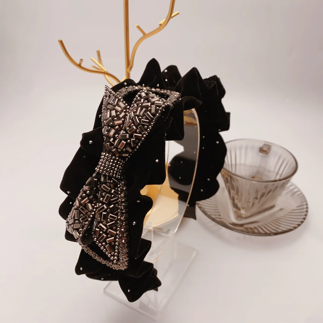 闪锆蝴蝶结8字款满天星丝绒宽边发箍韩版轻奢复古优雅气质发卡