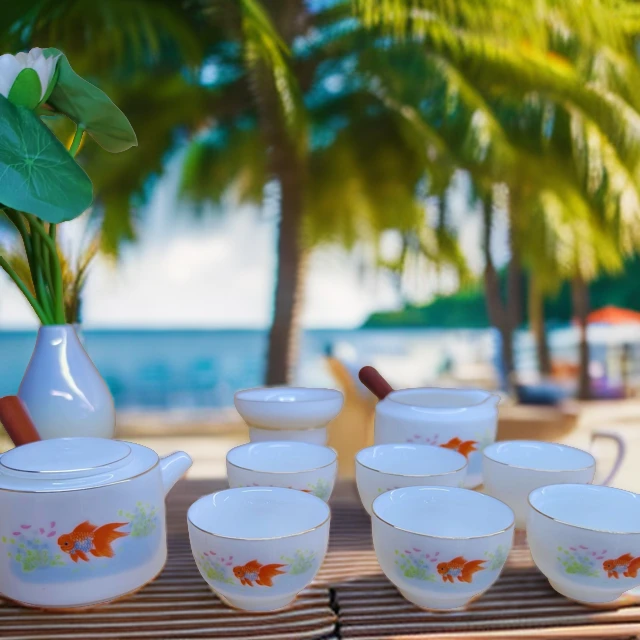 新品高端鲑鱼鸿运当头年年有鱼侧把壶盖碗德化羊脂玉白瓷全套套装