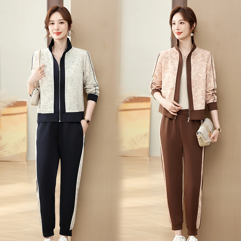 妈妈运动服套装女春秋洋气上衣新款中年女秋装减龄外套休闲两件套