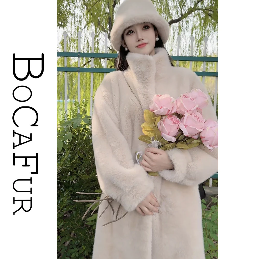 海宁2025冬新款貂绒加厚外套韩版立领女装百搭韩版毛毛时尚大衣