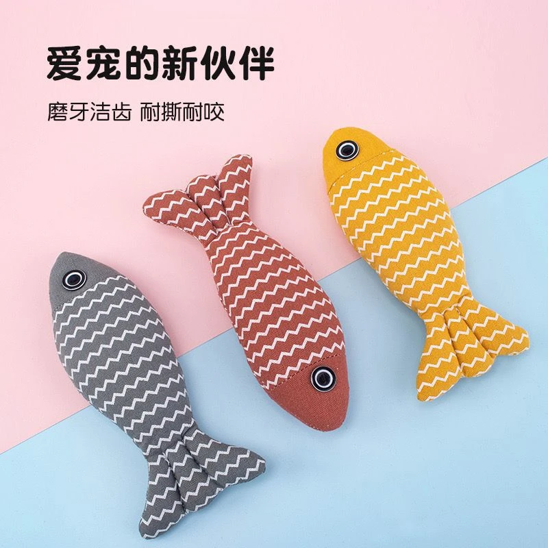猫玩具自嗨解闷猫薄荷耐咬洁齿麻布鱼磨牙逗猫玩具猫咪仿真鱼玩具