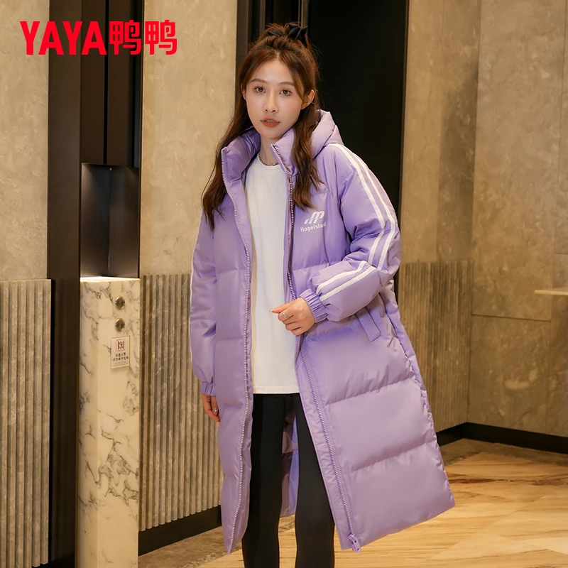 YE3B004836A 鸭鸭中长款连帽羽绒服宽松简约保暖外套