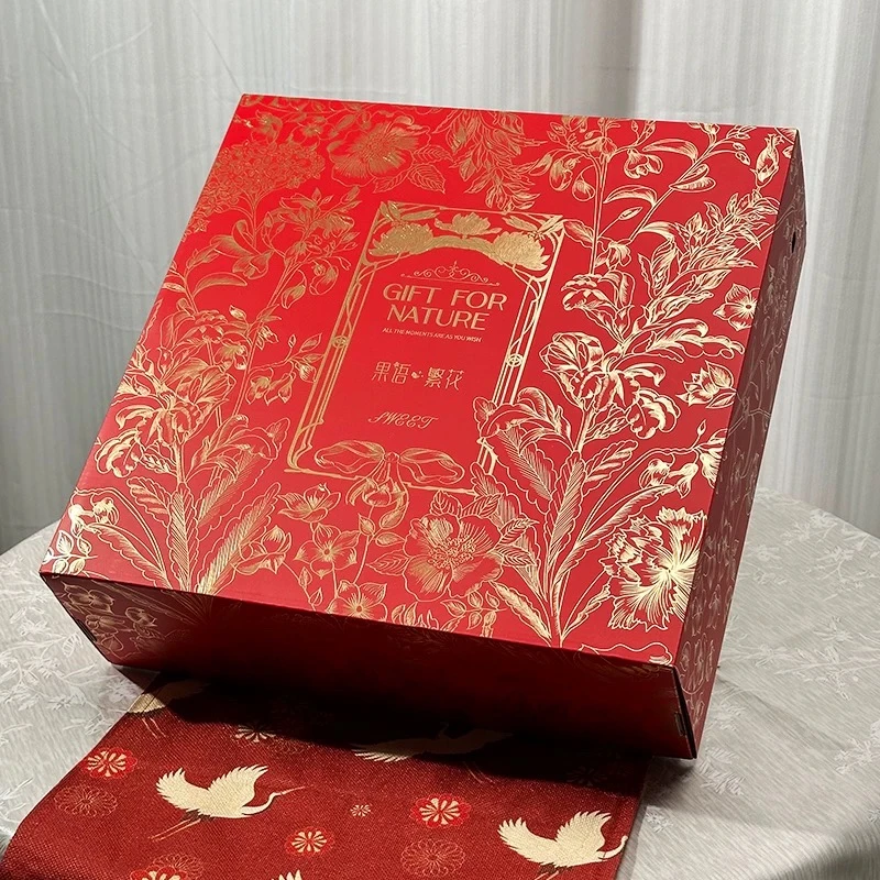 新年高档喜庆烫金水果店包装礼品空盒橘子橙子苹果混搭手提礼物