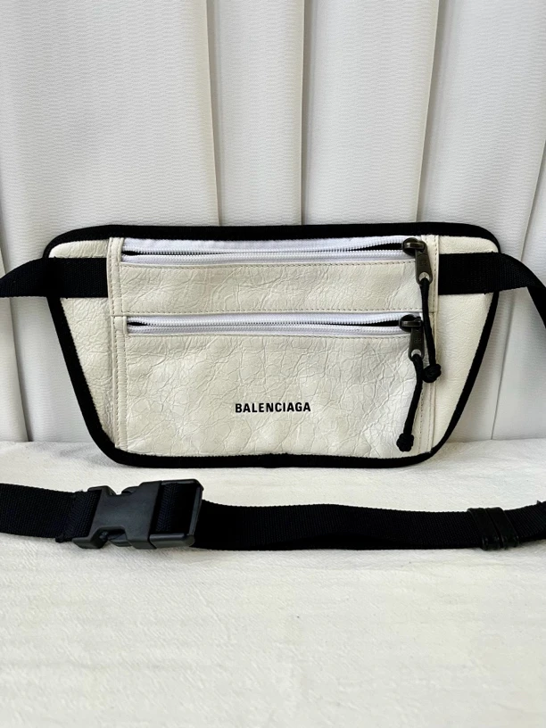 95新 Balenciaga/巴黎世家 白色牛皮休闲腰包胸包单肩包