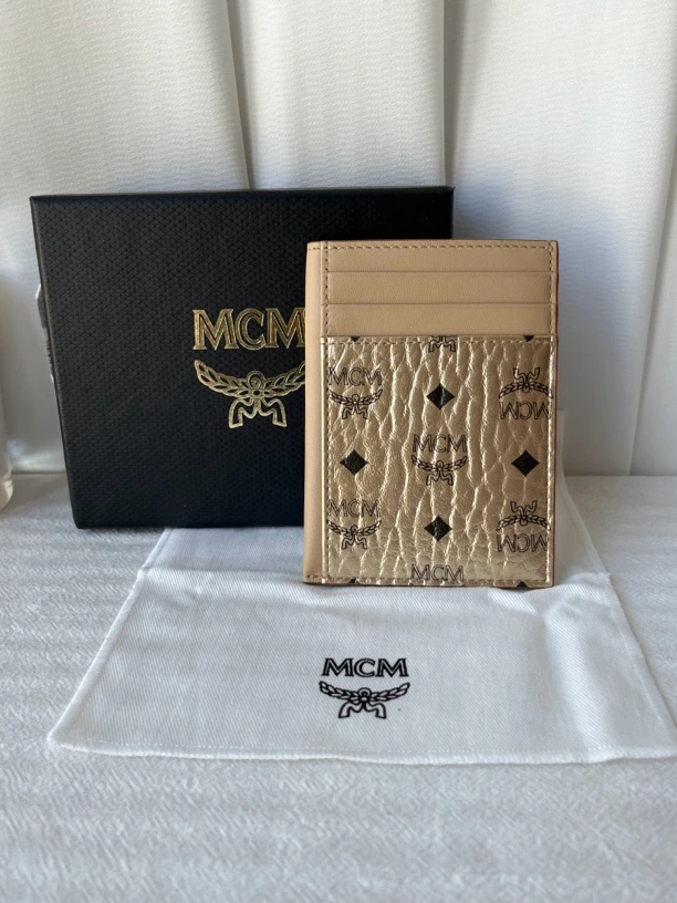 全新未使用 MCM 金色老花拼色卡包零钱包钥匙包