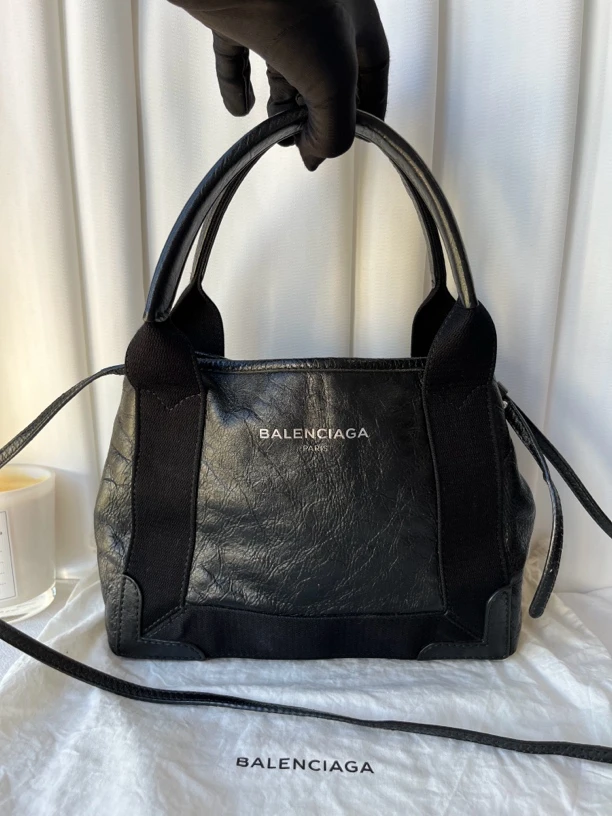 95新 Balenciaga/巴黎世家 黑色油蜡皮手提单肩斜挎包托特包