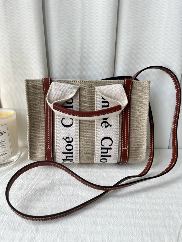 95新 Chloe/蔻依 帆布字母迷你托特包手提单肩斜挎包
