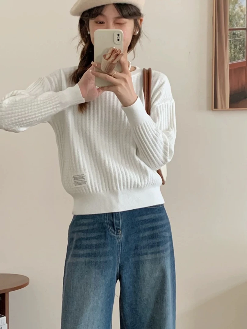 秋冬2025新款套头长袖毛衣打底衫女百搭短款圆领针织衫上衣ins潮