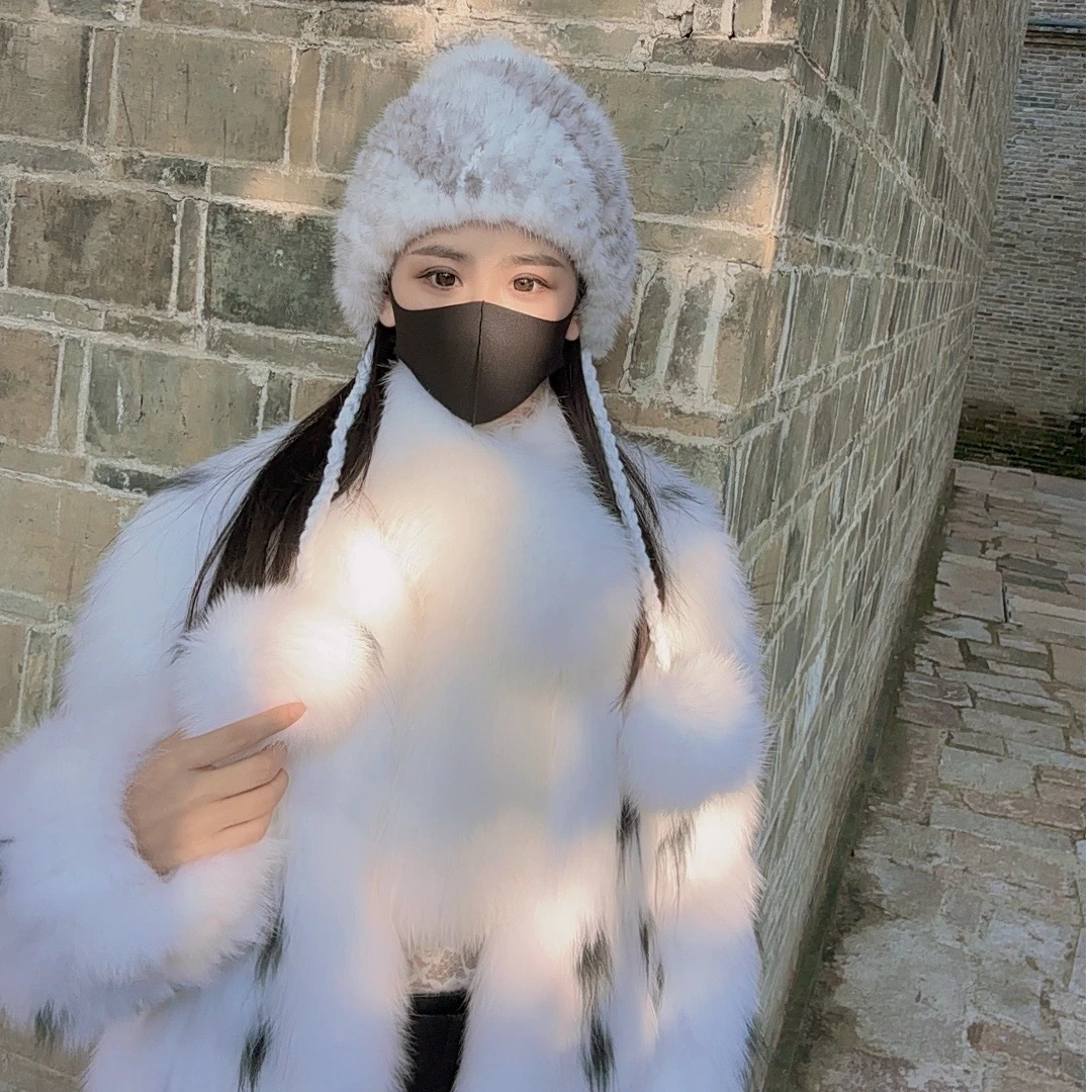 护耳帽子 高档水貂帽 可爱狐狸毛亲子款帽子 双层加厚有弹力帽子