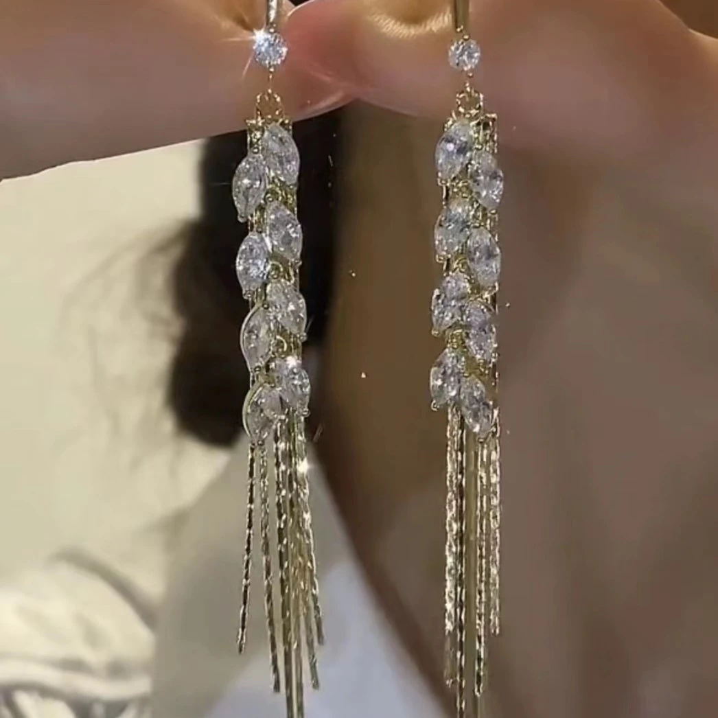 恣睢 锌合金耳饰 R214新款麦穗长款挂钩流苏气质耳环