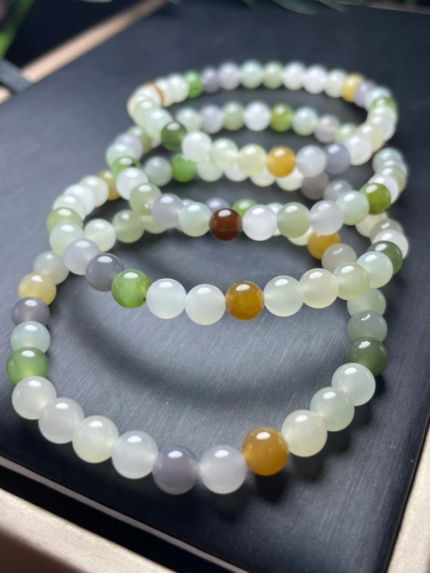 彩虹多宝单圈手链6mm和田玉多巴胺色系多样性发一彩色渐变时尚