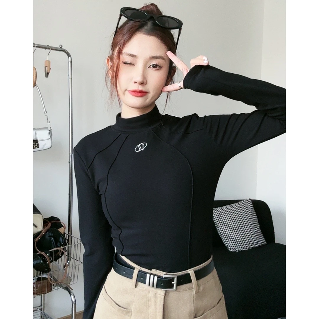 秋冬春秋内搭健身半高领紧身运动长袖