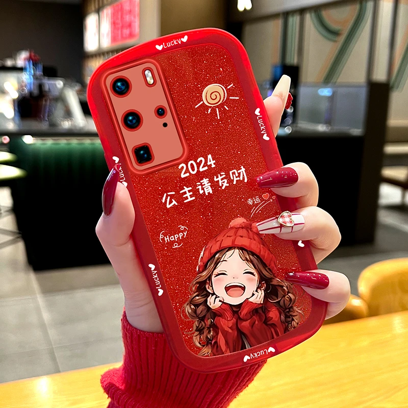 适用华为p40pro手机壳p40pro+透明硅胶2024公主请发财可爱防摔女
