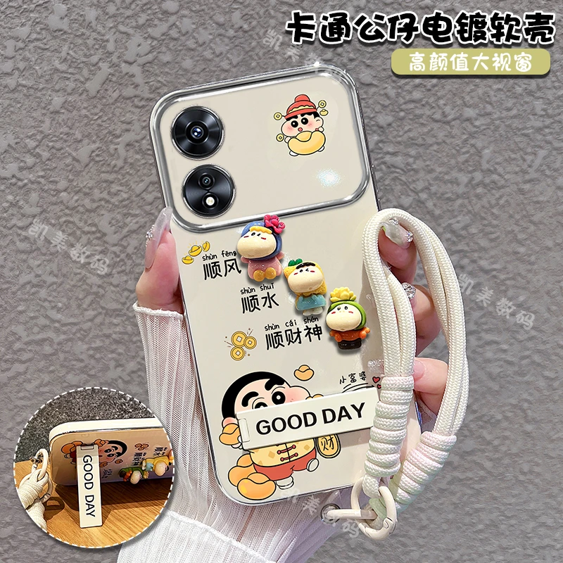 适用oppoa97手机壳小新顺财神大视窗折叠支架防摔保护套女款可爱