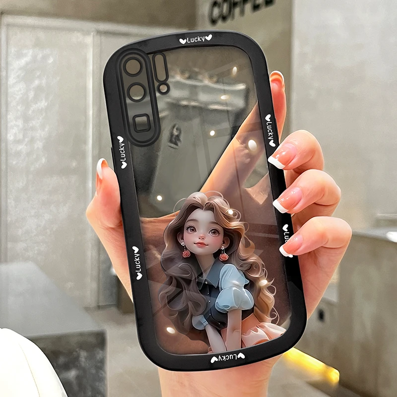 适用华为p30pro手机壳长发卡通女孩透明硅胶保护全包防摔新款软壳