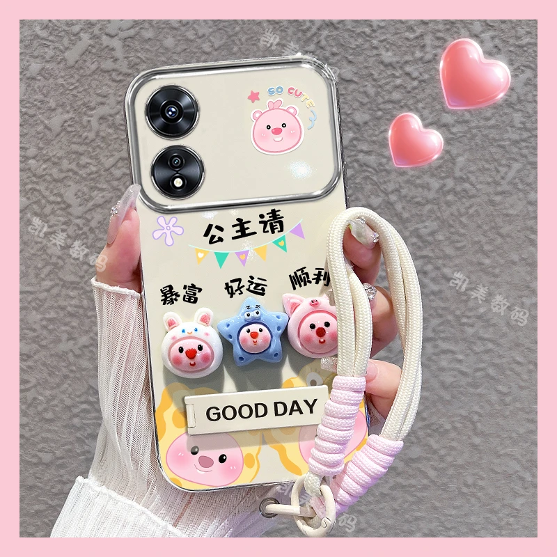 适用oppoa2x手机壳露比公主大视窗折叠支架防摔创意女款卡通可爱