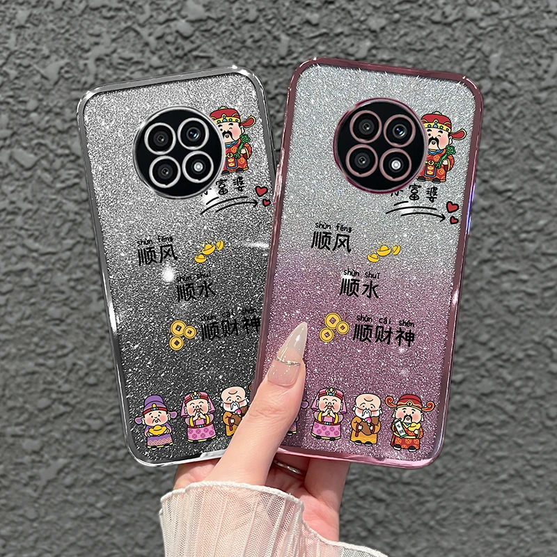 适用荣耀x20手机壳顺财神电镀透明硅胶渐变防摔保护时尚女款可爱