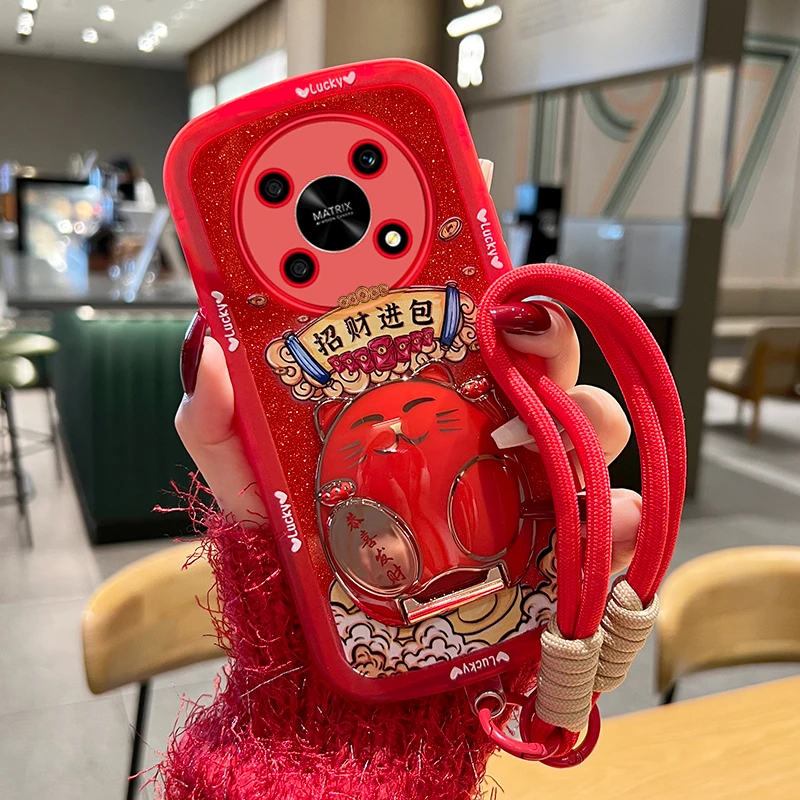 适用荣耀x30手机壳国潮猫咪透明硅胶创意支架全包防摔女新年款潮