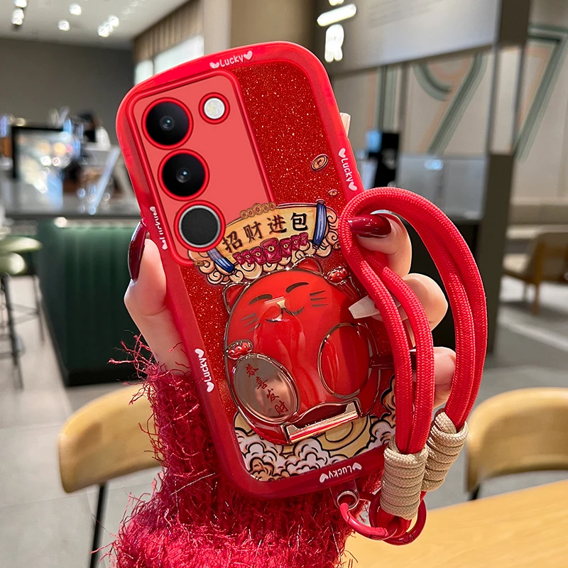 适用vivos17手机壳s17pro国潮猫咪透明硅胶创意支架防摔女新年款