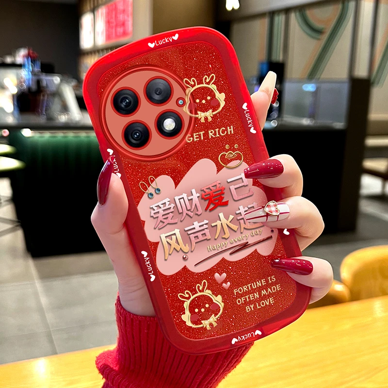 适用一加ace2pro手机壳爱财爱己透明硅胶防摔套新年款2024女可爱