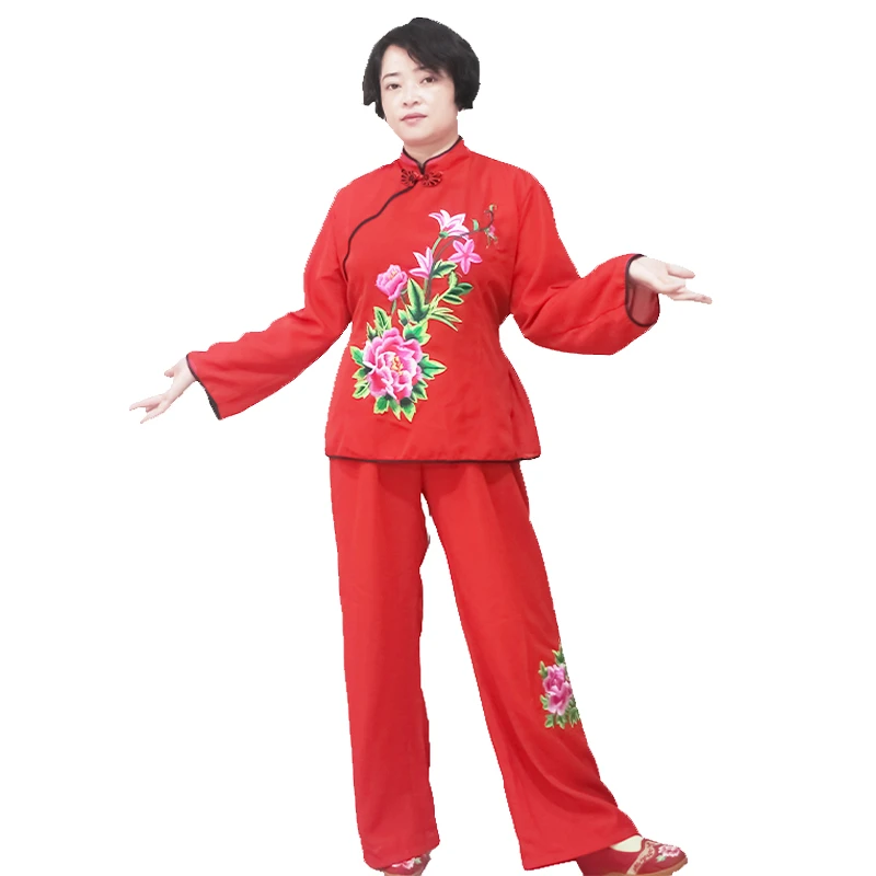 中国风秧歌服装女款红色牡丹大花喜庆民族风中老年广场舞演出服装