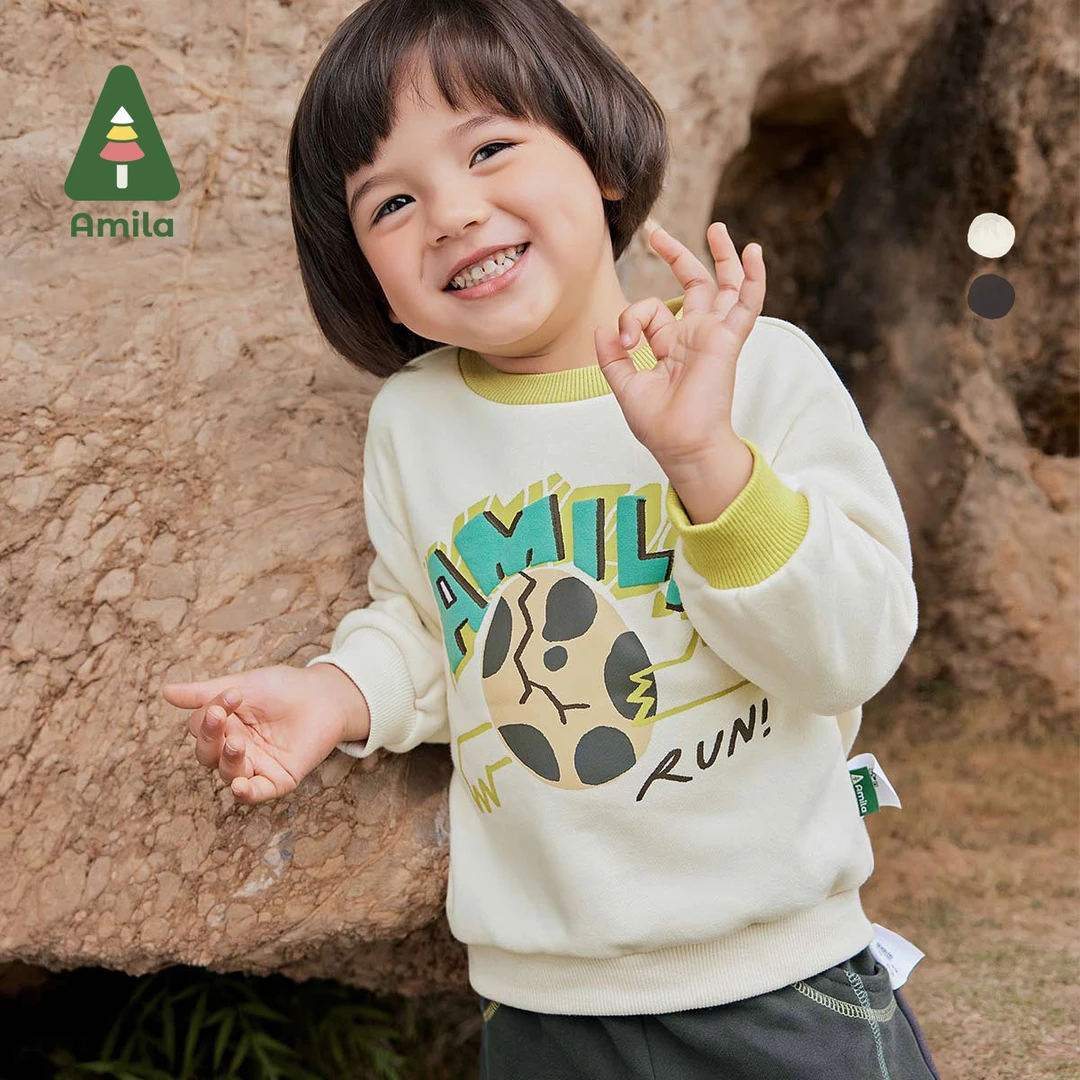 Amila童装2024秋季男童宝宝圆领上衣卡通印花套头卫衣XQ4WY496