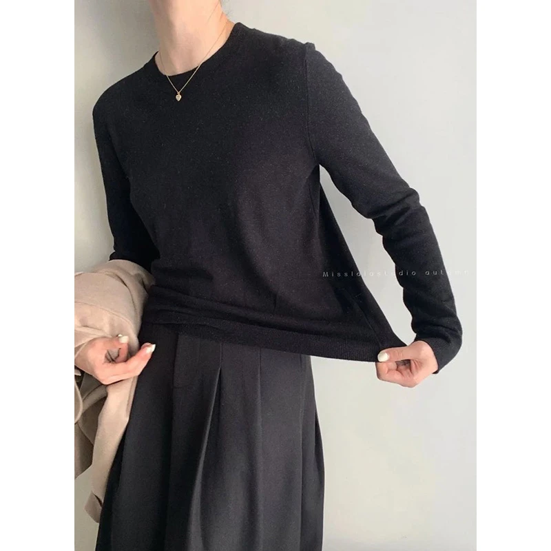 秋冬纯色圆领搭羊毛打底衫气质百搭