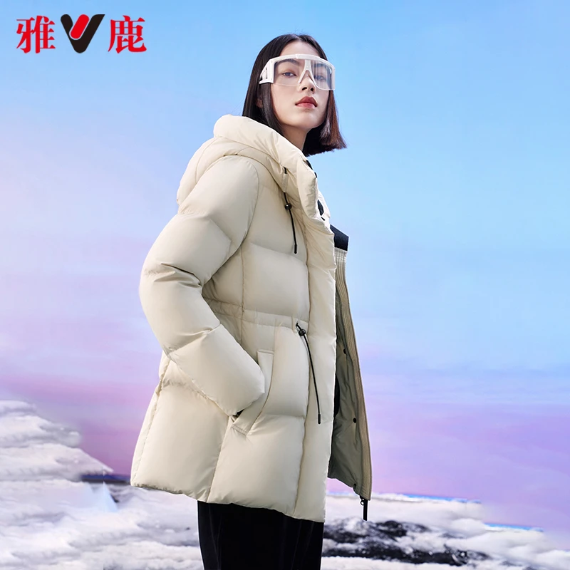 V/雅鹿官方正品三防羽绒服女恒温蓄热连帽强效抗寒95鸭绒女款春装