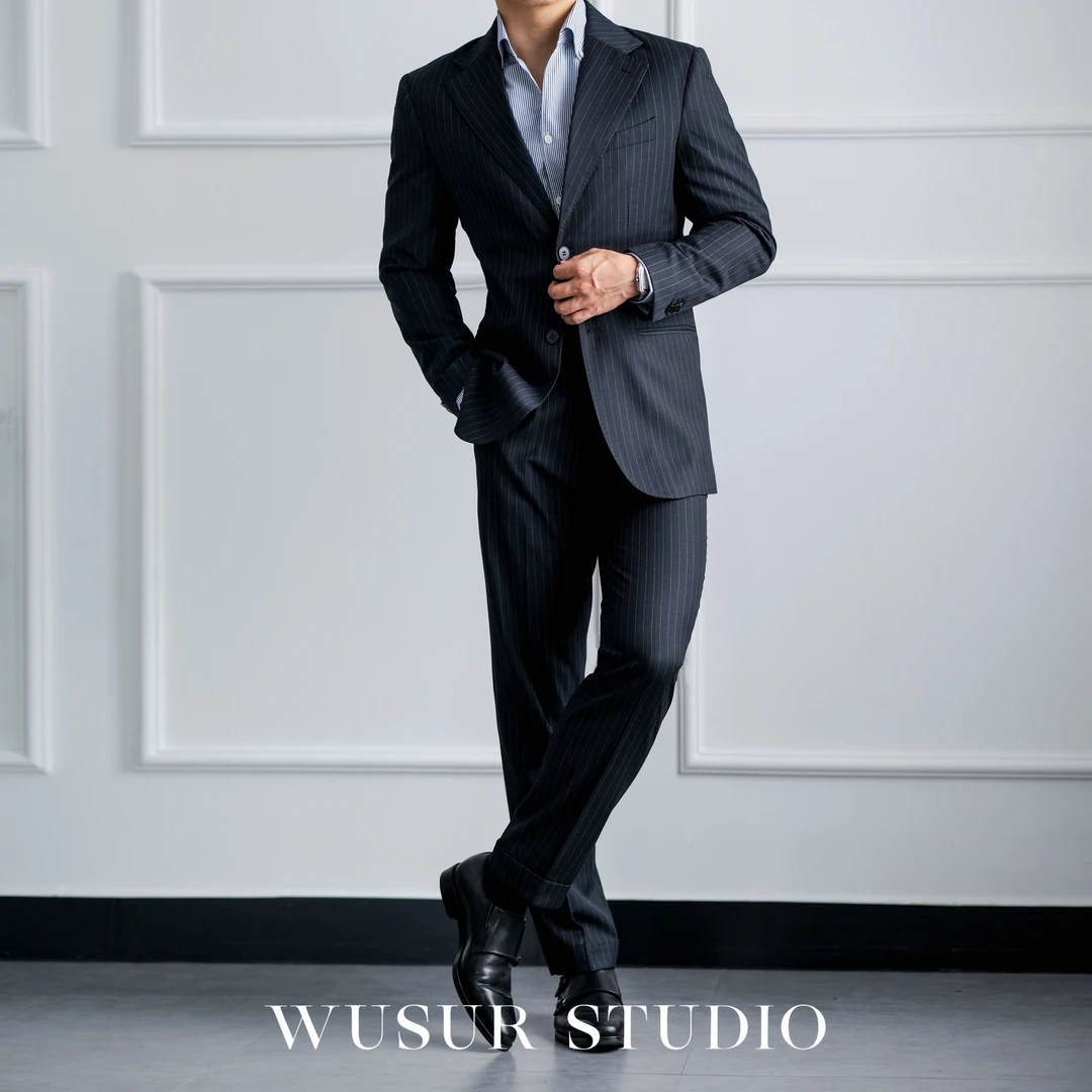 X254意式亲肤柔软休闲西服条纹商务正装那不勒斯半里衬西装