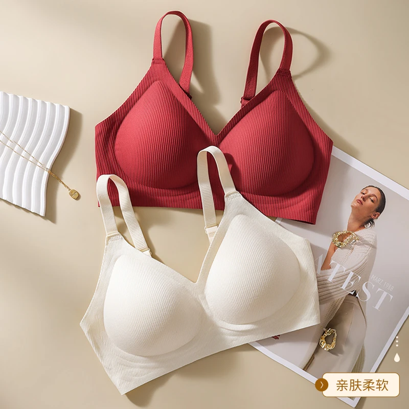 川山海内衣女薄款上托舒适无痕无钢圈显大显腰细一片式文胸罩运动