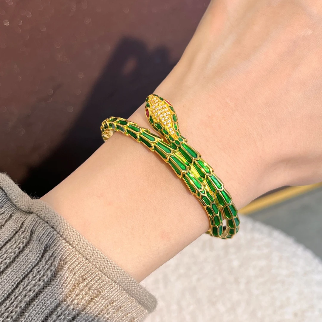 足金小青蛇小白蛇手镯5D黄金蛇形镯子霸气欧美个性轻奢