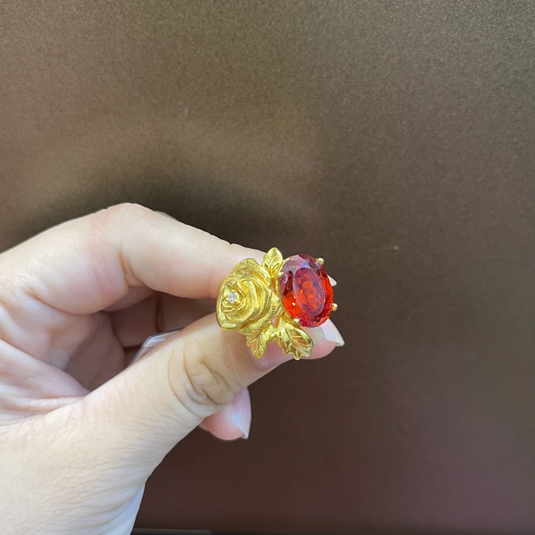 足金玫瑰花戒指5D黄金